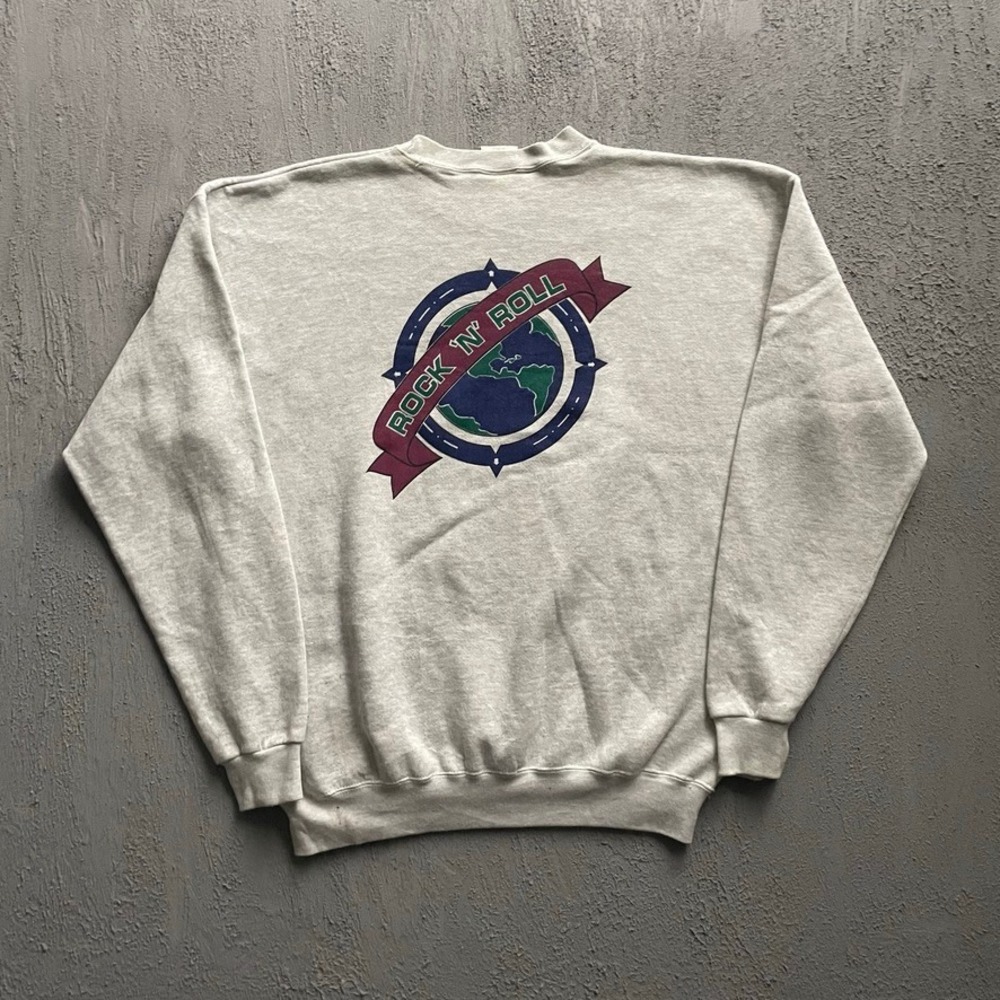 Vintage Rock N Roll Sweatshirt Mens XL Grey 90s Hard Rock Cafe